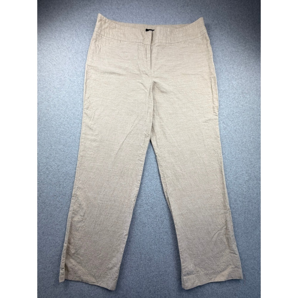 Rafaella Women 16 Tan Linen Cotton Blend Wide Leg Casual Pants Lightweight